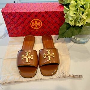 Tory Burch Eleanor slides in bourbon and gold size 7.5 NIB
